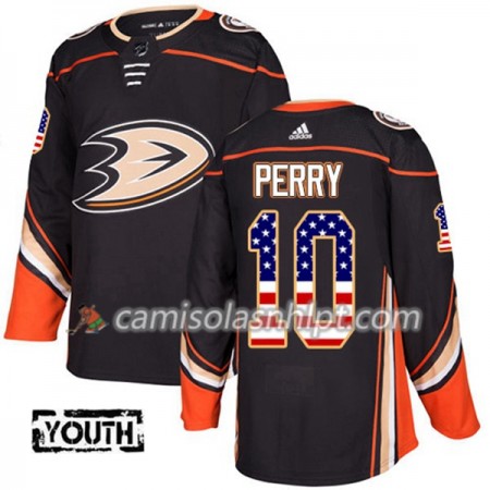 Camisola Anaheim Ducks Corey Perry 10 Adidas 2017-2018 Preto USA Flag Fashion Authentic - Criança